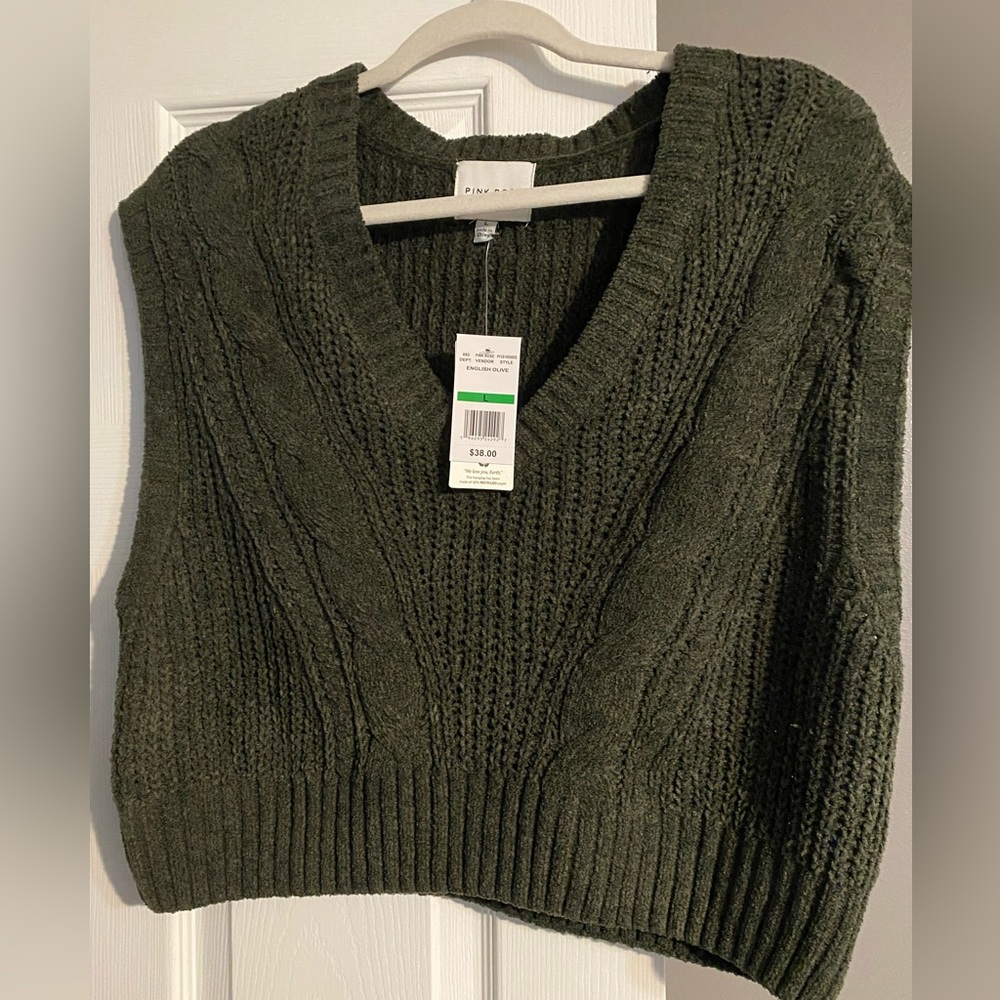 NWT! Pink Rose Women's English Olive Green Sweater Vest